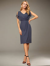 Sheath/Column V-Neck Knee-Length Chiffon Mother of the Bride Dress With Pleated